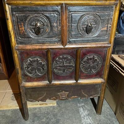 Asian carved table and chair