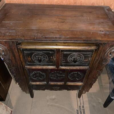 Asian carved table and chair