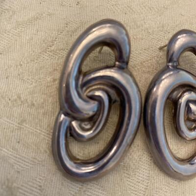 Mexican Sterling Silver Modernist Earrings Fitted for Pierced Ears