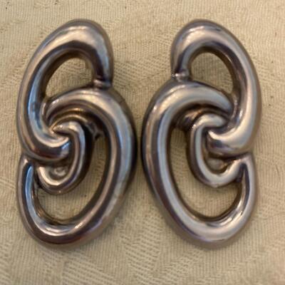 Mexican Sterling Silver Modernist Earrings Fitted for Pierced Ears