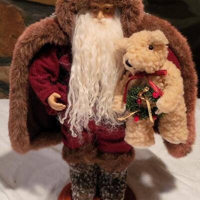 Vintage Old World Porcelain Santa Statue | Red Suit with Grey Cloak
