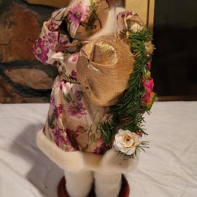 Vintage Old World Porcelain Santa Statue | Gold and White with Pink Flowers and Pants