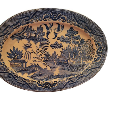 Vintage 12" Oval Serving Platter - Willow Blue