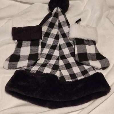 Buffalo Plaid Santa Hat and Mini Stockings