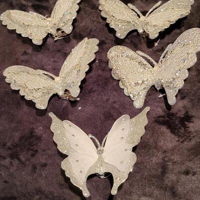 Silver Sparkling Butterfly Ornaments