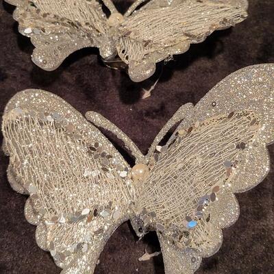 Silver Sparkling Butterfly Ornaments