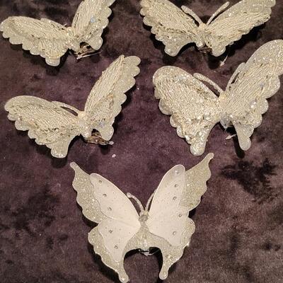 Silver Sparkling Butterfly Ornaments