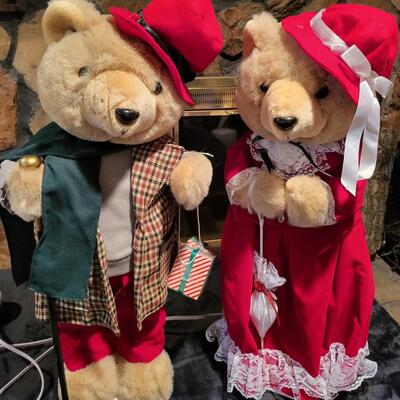 1996 Telco Motionettes 24 Inch Animated Figure Christmas Bear Girl and Boy Set