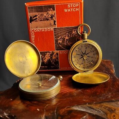 Lot 36: WW2 SCHWAB & WUISCHPARD Compass & Antique Made in France Compassand (1) Stopwatch
