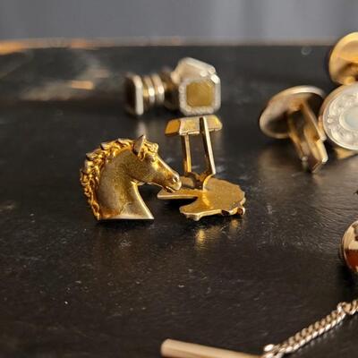 Lot 39: Huge Assortment of Fine Jewelry Fashion Cufflinks and Tie Bars Mid Century Modern