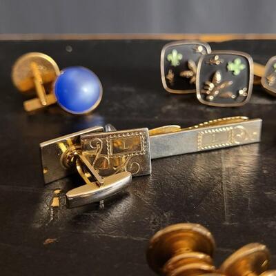 Lot 39: Huge Assortment of Fine Jewelry Fashion Cufflinks and Tie Bars Mid Century Modern