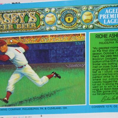 Casey's Lager Beer Can Labels - Richie Ashburn Monte Irvin Whitey Ford Duke Snider