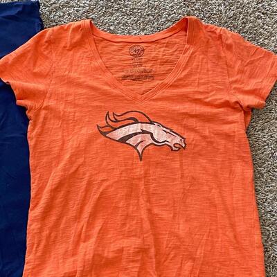 Pair of Denver Broncos Ladies NFL T Shirts Muscle T Blue Orange Distressed L XL