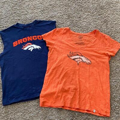 Pair of Denver Broncos Ladies NFL T Shirts Muscle T Blue Orange Distressed L XL