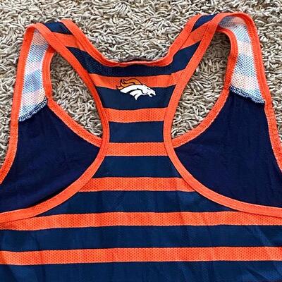 Ladies Woman's NFL Denver Broncos Racer Tank & 7/8 Length Leggings Striped Blue Orange Large