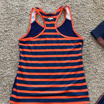 Ladies Woman's NFL Denver Broncos Racer Tank & 7/8 Length Leggings Striped Blue Orange Large