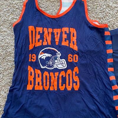 Ladies Woman's NFL Denver Broncos Racer Tank & 7/8 Length Leggings Striped Blue Orange Large