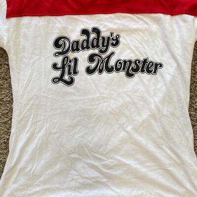 Suicide Squad Daddy's Little Monster Harley Quinn 3/4 Sleeve Baseball Tee Tshirt XL Cosplay