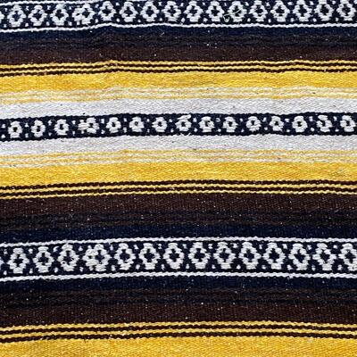 Yellow Black Brown White Serape Falsa Mexican Blanket Fringed 5x8
