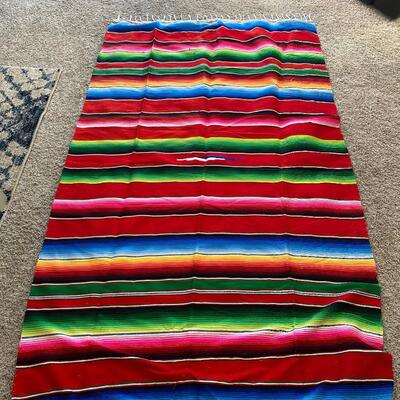 Colorful Wool Serape Mexican Blanket Fringed 4x6