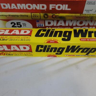 8 Boxes of Aluminum Foil, Glad Cling Wrap - New