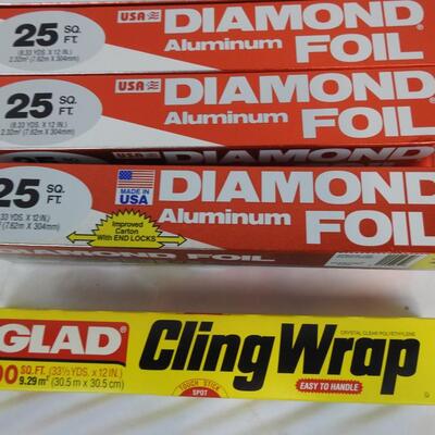 8 Boxes of Aluminum Foil, Glad Cling Wrap - New