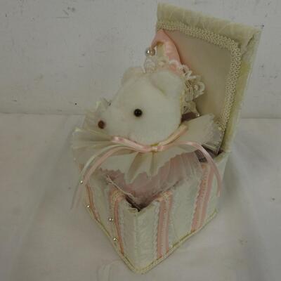 Small Box Jackin in the Box: White and Pink with White Teddy Bear - New