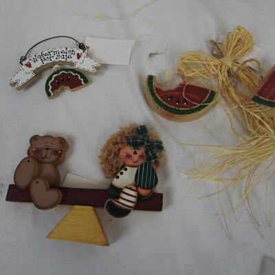 Bear Themed Decor: 5 Picture Magnets, Wall Decor, Wood Watermelon, See Saw - New