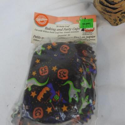 Halloween Decor: Trick or Treat Basket, Face Mask, Candle w/ Holder, Pans - New