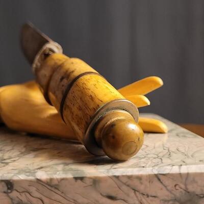 Lot 51: Antique Handcrafted Folk Art Bone Segment Handle Large Knife - Perfect Restoration Project