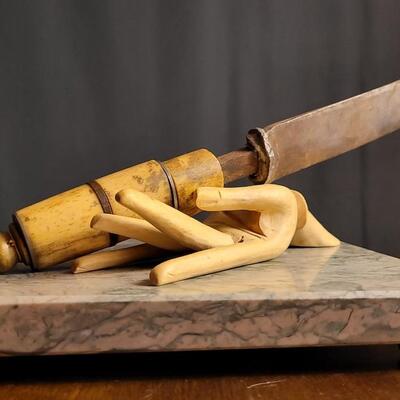 Lot 51: Antique Handcrafted Folk Art Bone Segment Handle Large Knife - Perfect Restoration Project