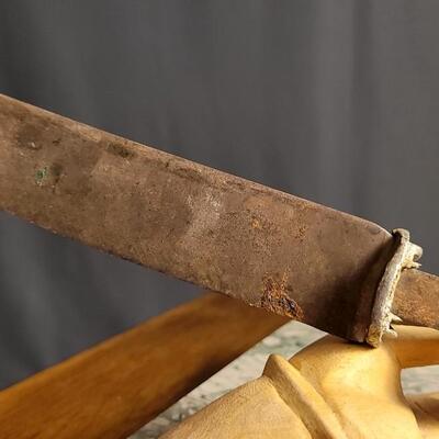 Lot 51: Antique Handcrafted Folk Art Bone Segment Handle Large Knife - Perfect Restoration Project