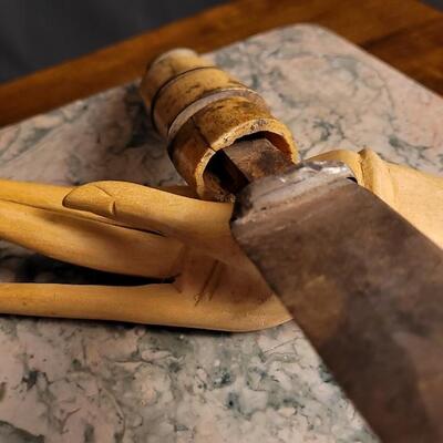 Lot 51: Antique Handcrafted Folk Art Bone Segment Handle Large Knife - Perfect Restoration Project