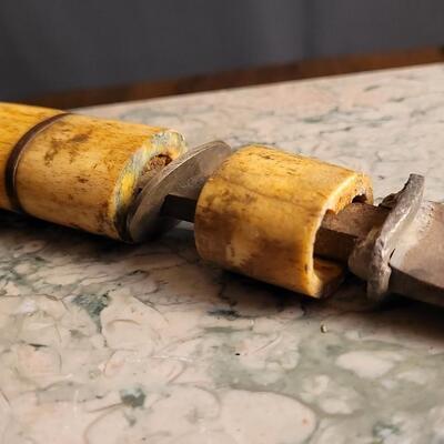 Lot 51: Antique Handcrafted Folk Art Bone Segment Handle Large Knife - Perfect Restoration Project