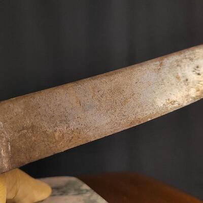 Lot 51: Antique Handcrafted Folk Art Bone Segment Handle Large Knife - Perfect Restoration Project