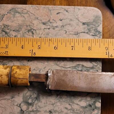 Lot 51: Antique Handcrafted Folk Art Bone Segment Handle Large Knife - Perfect Restoration Project