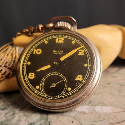 Lot 52: Vintage WESTCLOX Pocket Ben Watch w/ Fancy Art Deco Fob