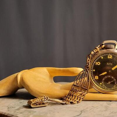 Lot 52: Vintage WESTCLOX Pocket Ben Watch w/ Fancy Art Deco Fob