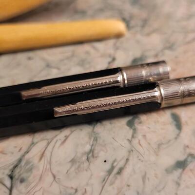 Lot 53: Vintage Office Desk Writing Set - (2) Saint John's Military Academy Mechanical Pencils + ESTERBROOK Fountain Pen