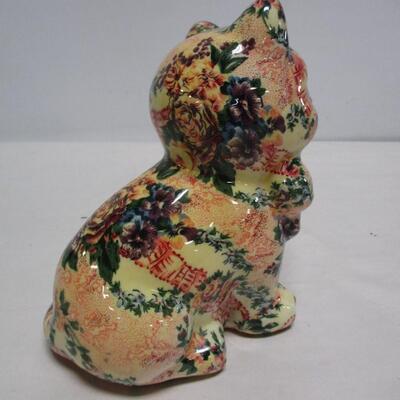 Ceramic Cat Figure Fabric & Glaze Covered Sitting Kitten