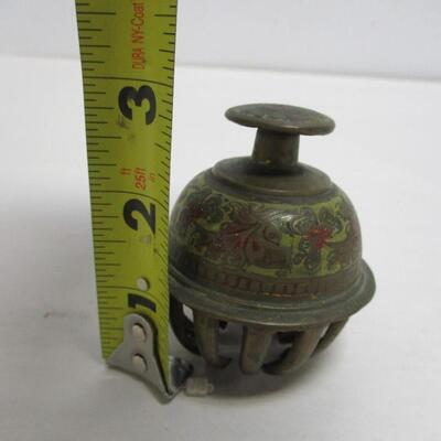 Vintage Indian Hand-Painted Brass/Enamel Elephant Claw Prayer Bell