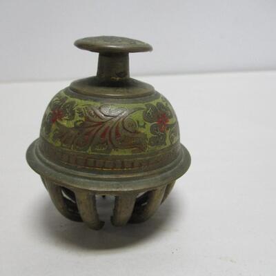 Vintage Indian Hand-Painted Brass/Enamel Elephant Claw Prayer Bell