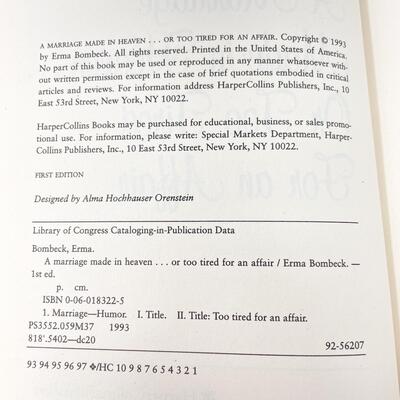 â€œA MARRIAGE MADE IN HEAVEN OR TOO TIRED FOR AN AFFAIRâ€ BY ERMA BOMBECK HARDBACK BOOK