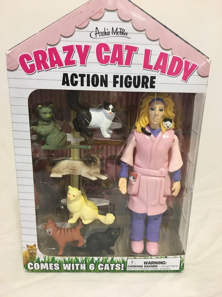 Crazy Cat Lady Action Figure Archie McPhee Includes 6 Cats Accoutrements |  EstateSales.org