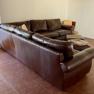 Pottery Barn brown buckskin sectional with 2 ottomans