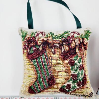 2 LONGABERGER CHRISTMAS TAPESTRY ORNAMENTS / DOOR HANGERS