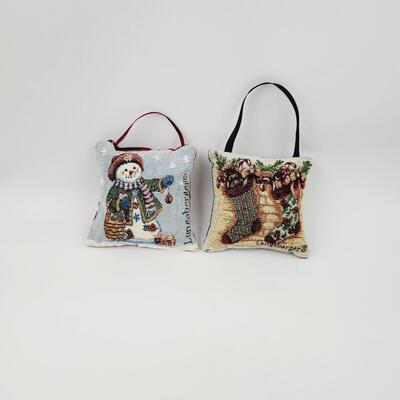 2 LONGABERGER CHRISTMAS TAPESTRY ORNAMENTS / DOOR HANGERS