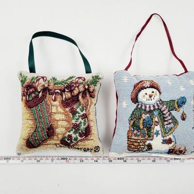 2 LONGABERGER CHRISTMAS TAPESTRY ORNAMENTS / DOOR HANGERS
