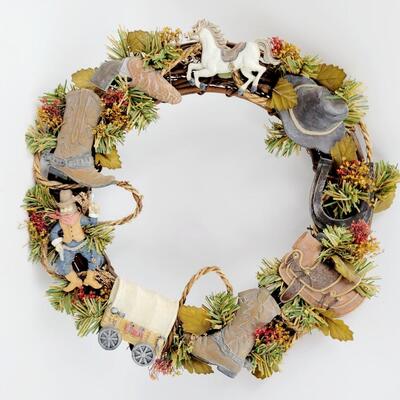 COWBOY & HORSES ANY HOLIDAY WREATH
