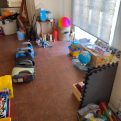 Toys, games kids playroom rug, toddler car seats, and more toys!